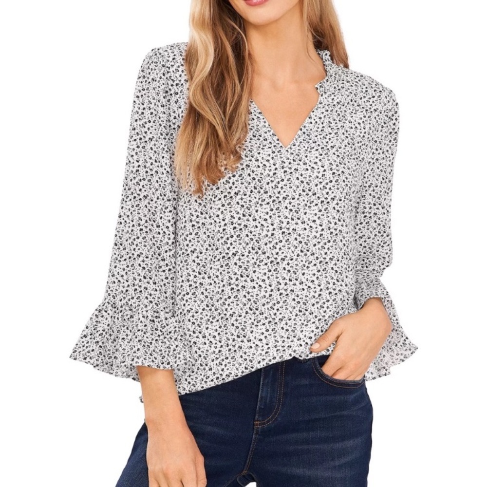 CeCe Floral Ruffle Sleeve Blouse, M
